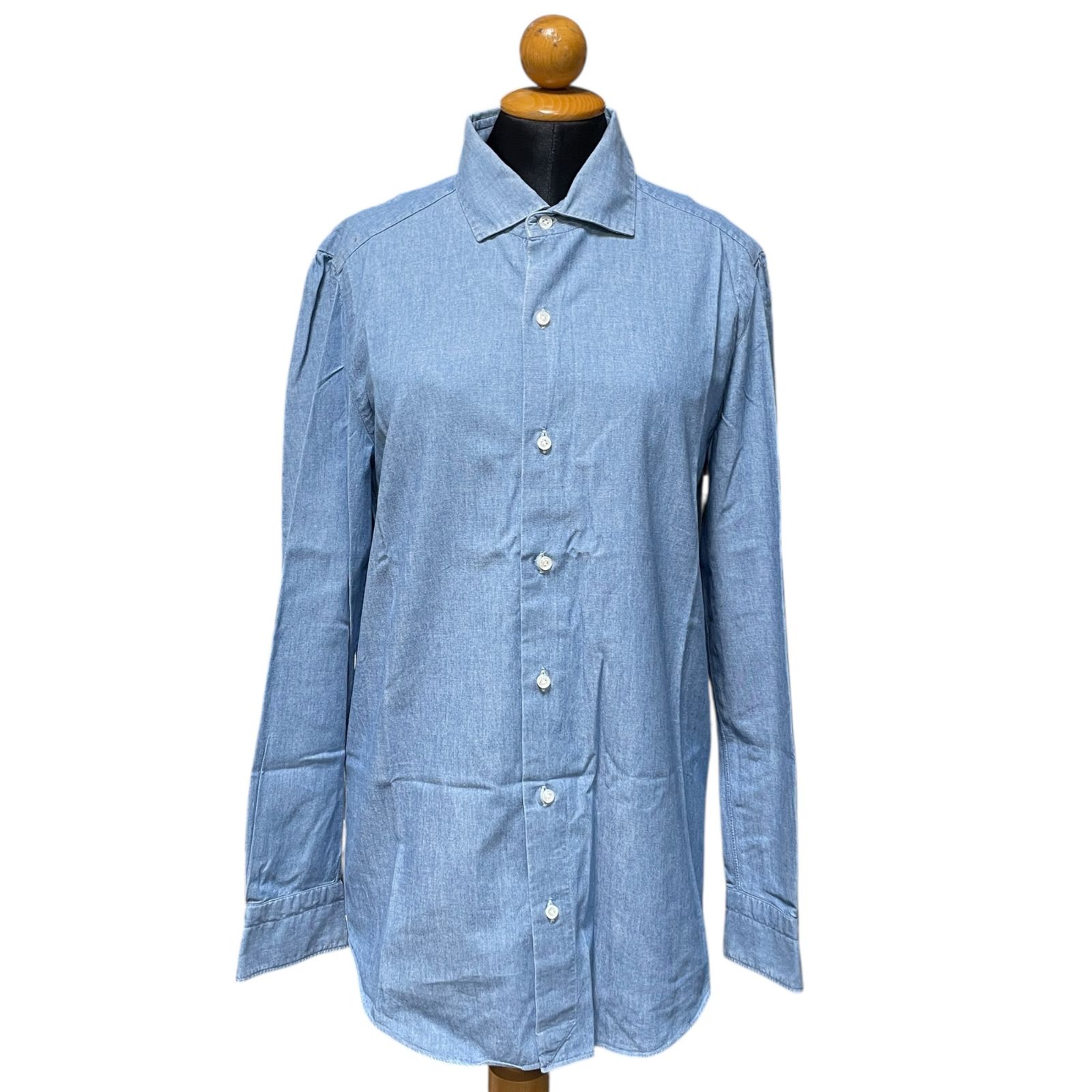 Finamore フィナモレ デニムブルー 長袖シャツ ◇中古品◇ Finamore フィナモレ 綿100％ 二色セット デニム