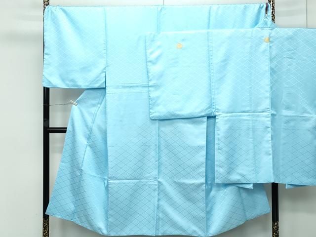 平和屋着物 上 男性 色無地 紋付き羽織セット キングサイズ 水色地 花菱地紋 舞台衣装 洗える着物 CZAA3648s5