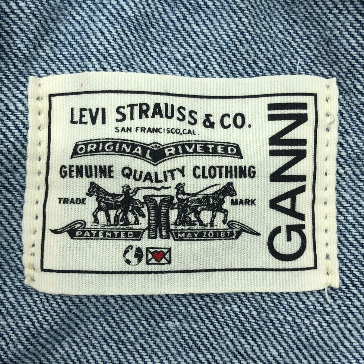 Ganni / ガニー | × Levis デニム ダメージ加工 フリルカラーシャツ | XXS | インディゴ | レディース Ganni / ガニー | × Levis デニム ダメージ加工 フリルカラーシャツ