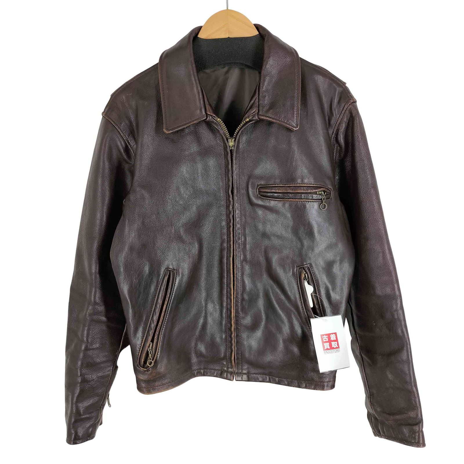 Schott ショット 642VS サイズ38 茶色 シングルライダース 襟あり Schott ショット 642VS レザー シングルライダースジャケット茶 38