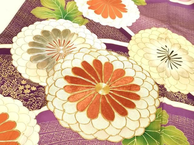 平和屋着物●京都丸紅　Kamishibai　振袖　駒刺繍　吉祥花鞠文　暈し染め　金彩　銀通し地　正絹　逸品　AABD6431cs 平和屋着物○京都丸紅 Kamishibai 振袖 駒刺繍 吉祥花鞠文 暈し