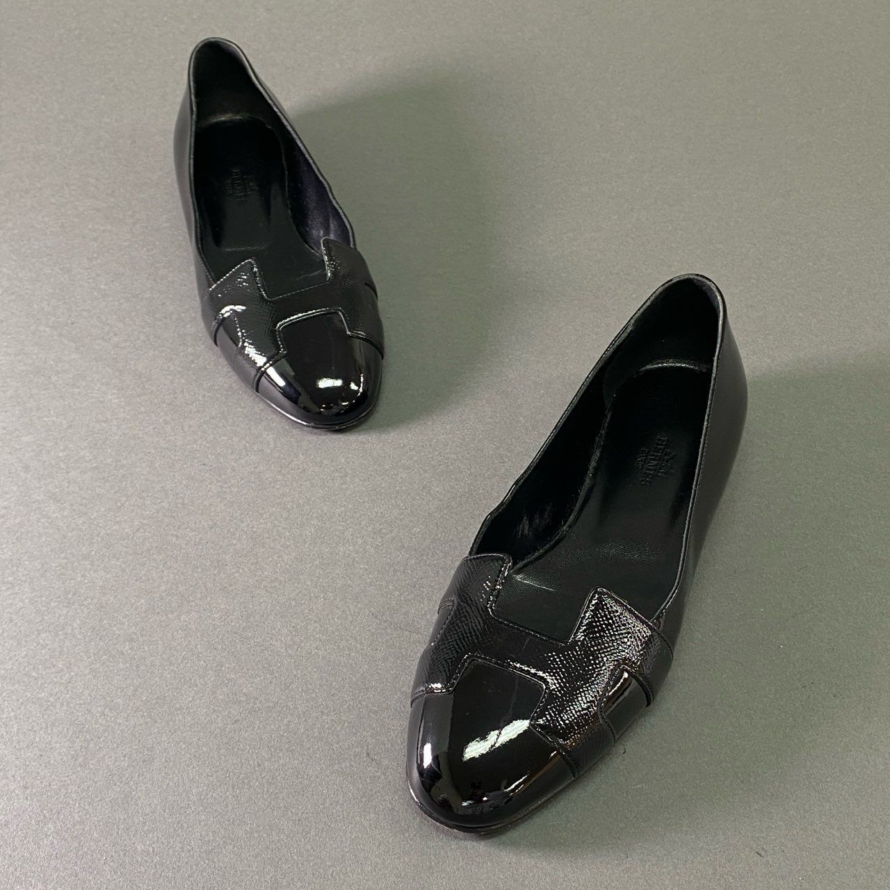 7a17 HERMES エルメス Hロゴ エナメルフラットシューズ 37