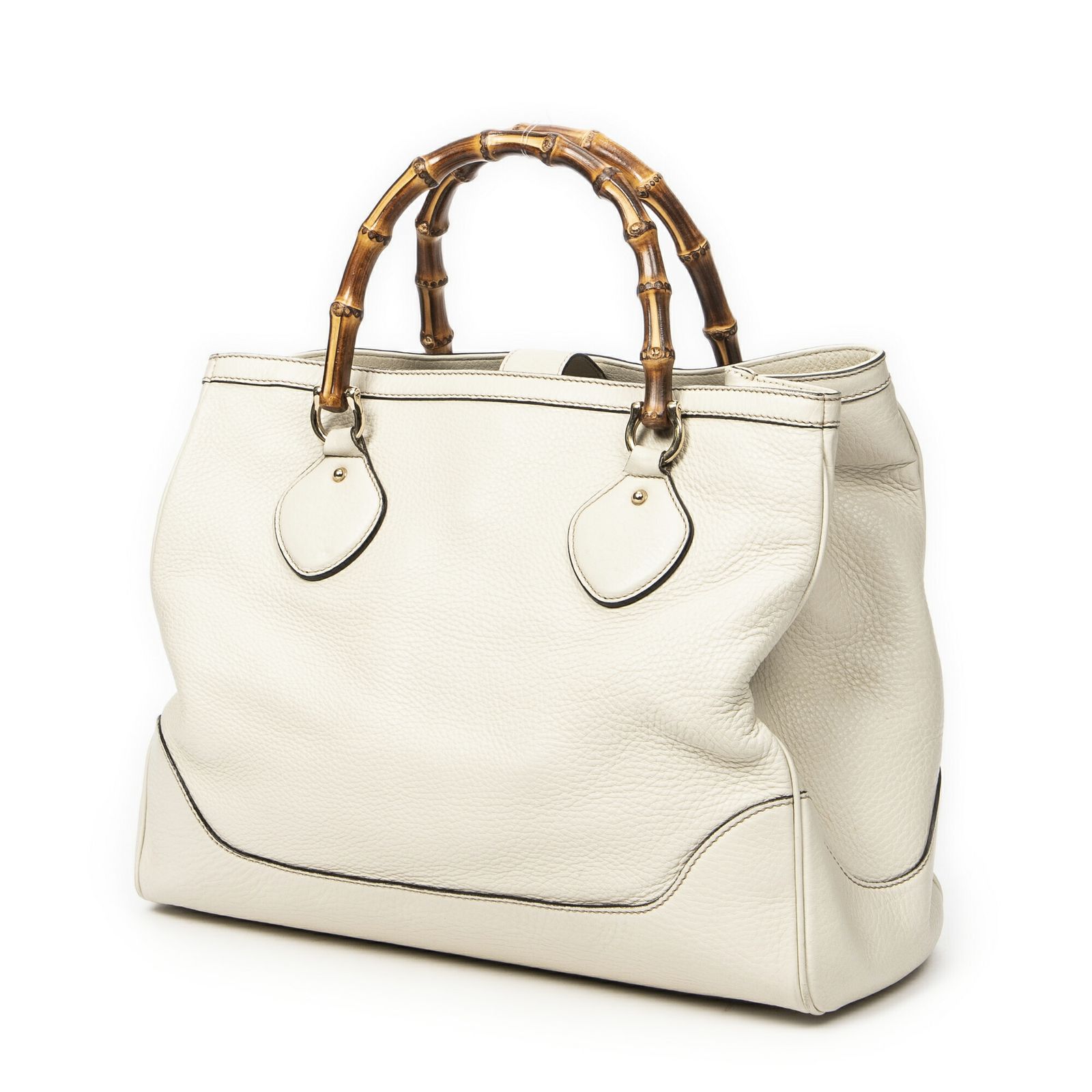 GUCCI グッチスクエアバンブーハンドルトートアイボリーグレインカーフスキンレザーA