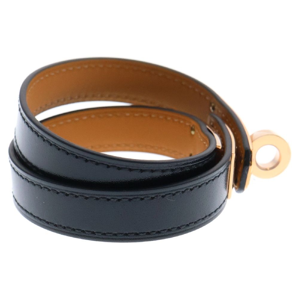 エルメスケリードゥブルトゥールブラック×ピンクゴールド レザー PG金具 B刻印 HERMES (エルメス) ケリー ドゥブルトゥール ブレスレット