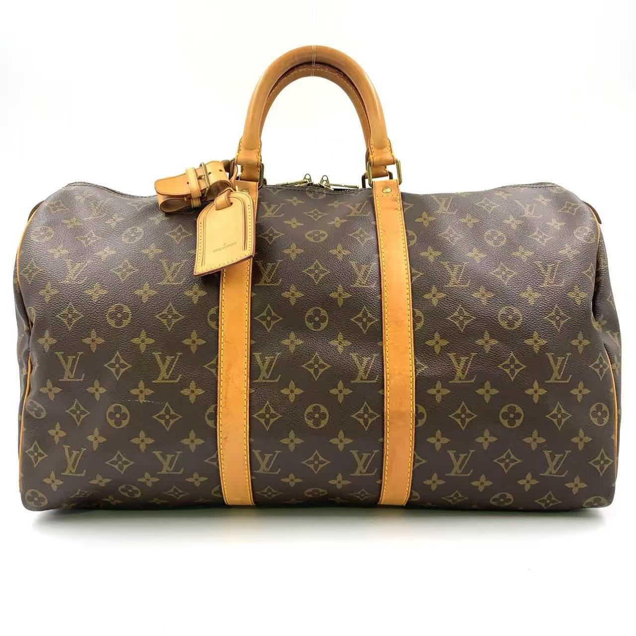 Louis Vuitton ボストンバッグ ブラウン/ブラック LOUIS VUITTON キーポル50 モノグラム モノグラム レザー×PVC