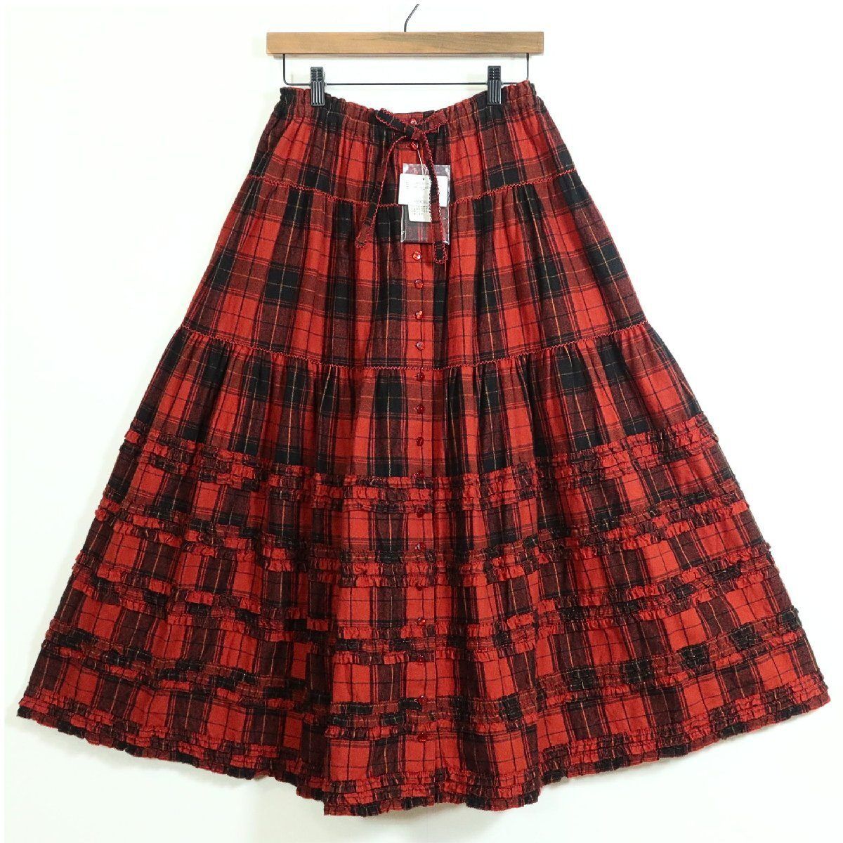 美品ピンクハウスフレアスカートレッドチェックティアード