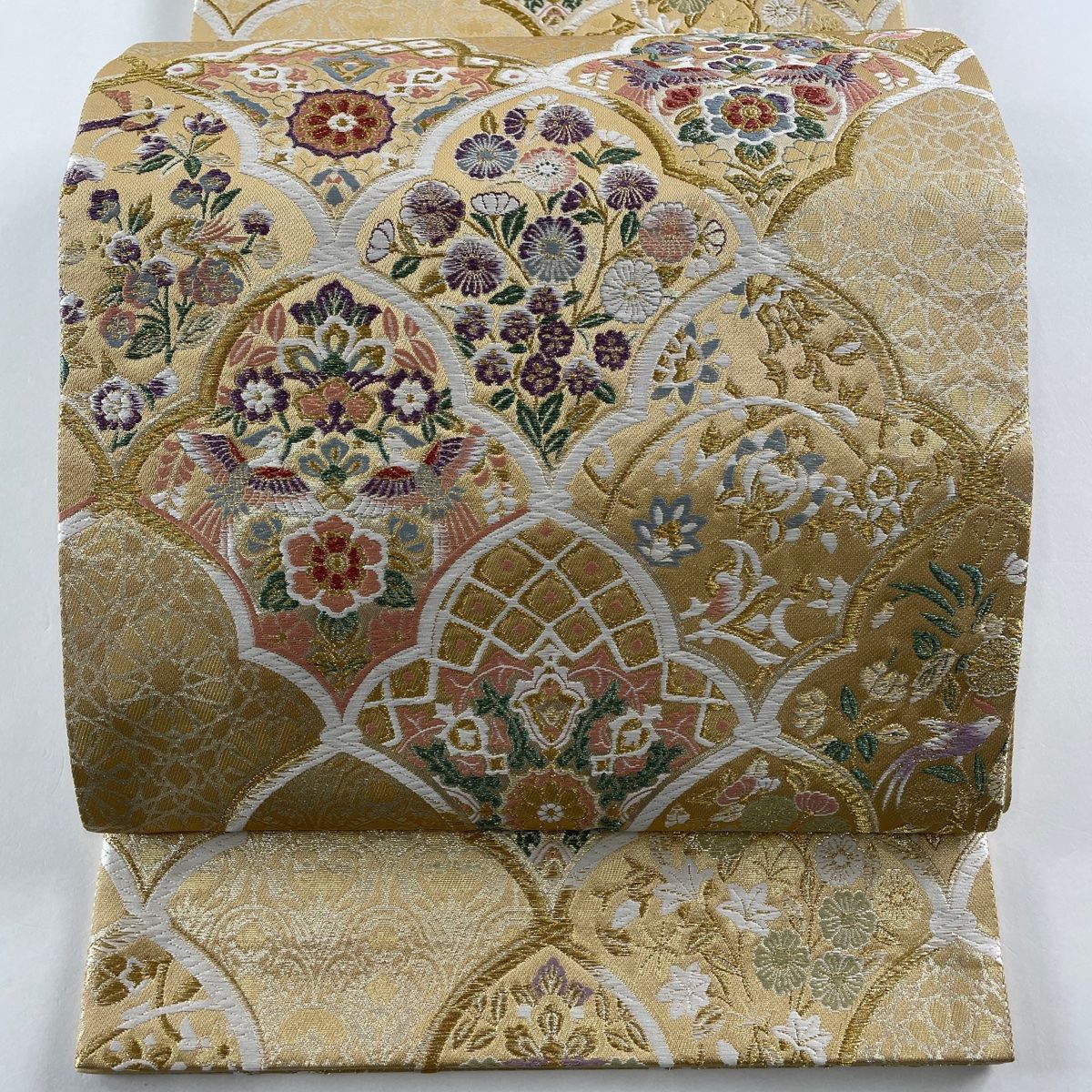 袋帯 単衣から夏向け 新品未使用品 花菱 金糸 銀糸 正絹 六通 N003 0739f251c61a68a8e08eb35e0d69c7