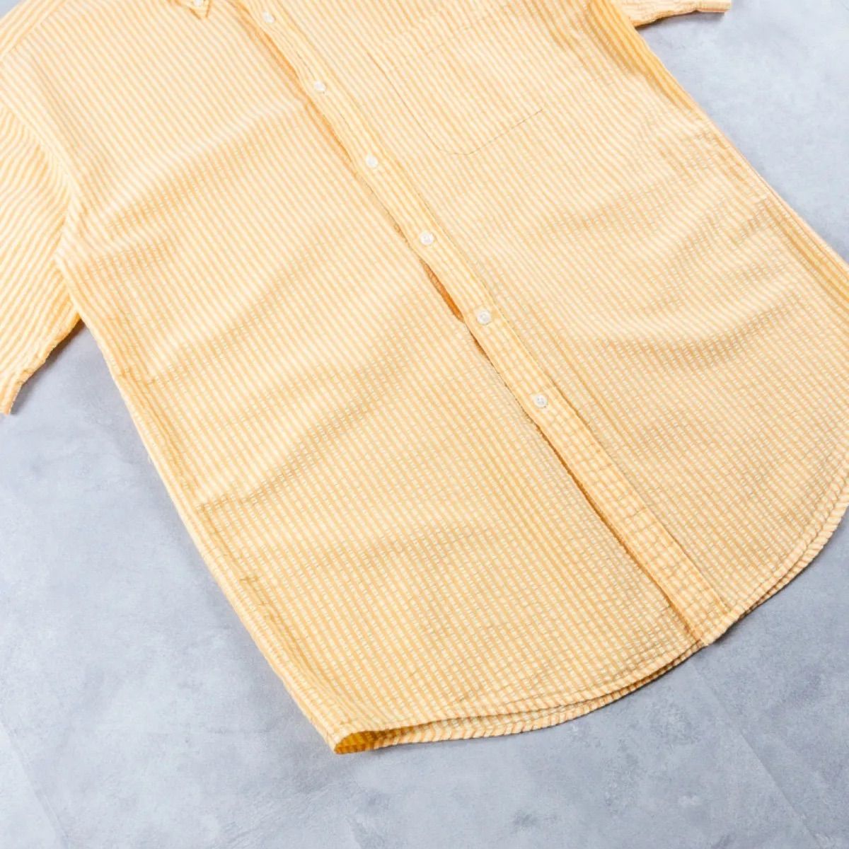L.L.BEAN 1990s S/S Seersucker Stripe B.D. Shirt “Orange” エルエル  