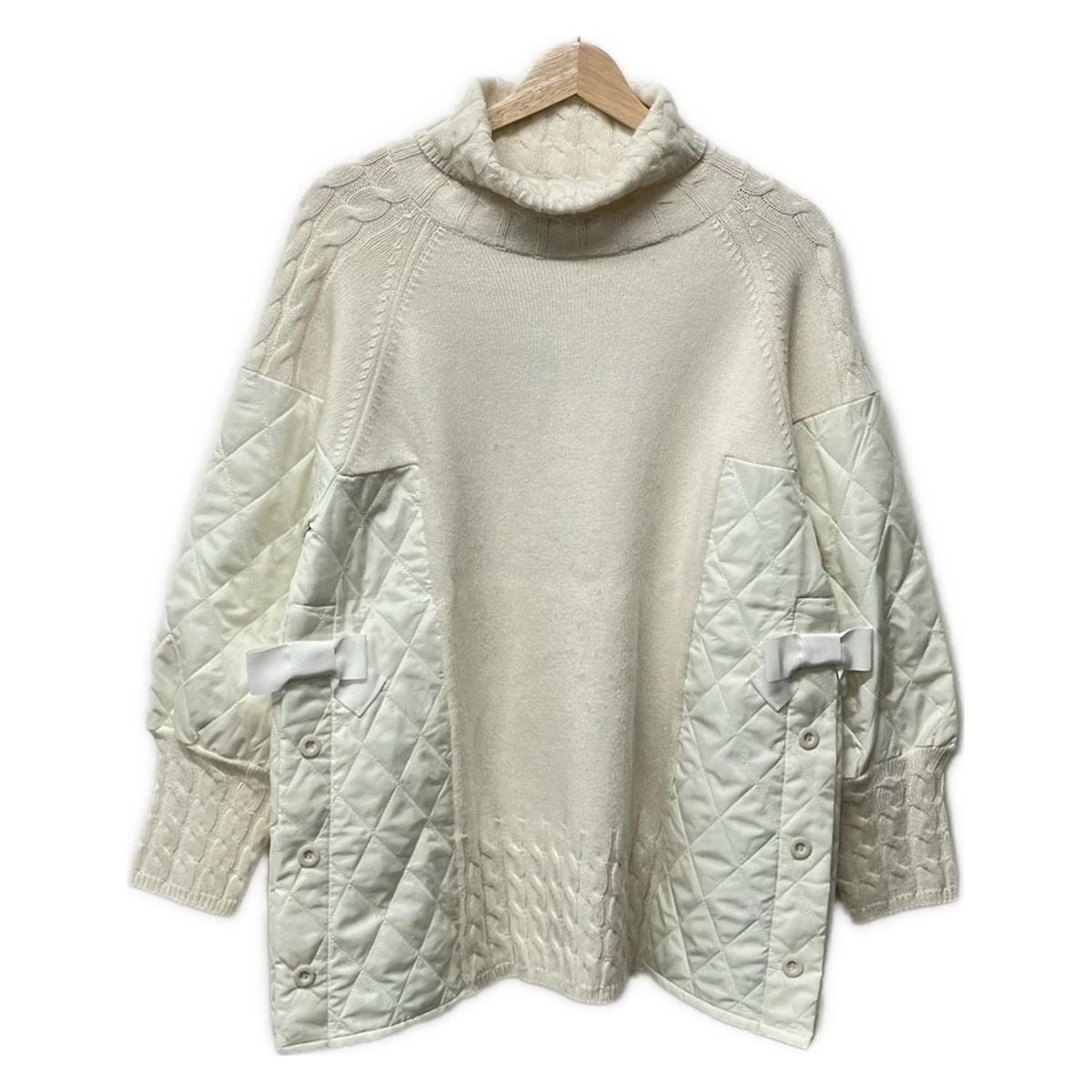 M S GRACY エムズグレイシー 長袖セーター サイズ40 M レディース - アイボリー タートルネック キルティング リボン