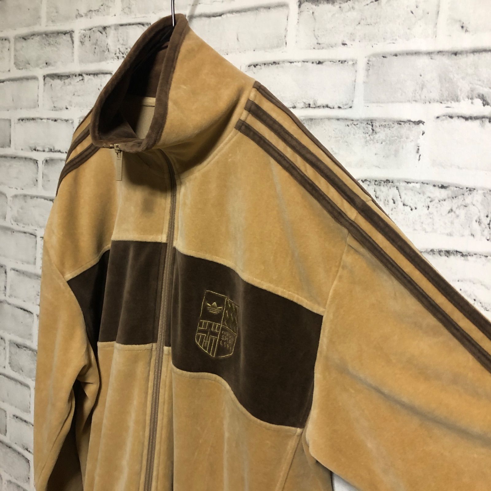 90s adidas ベロア ブラウン ハイネック トラックジャケット 希少デザインXXL⭐️90s adidas ベロアトラックジャケット