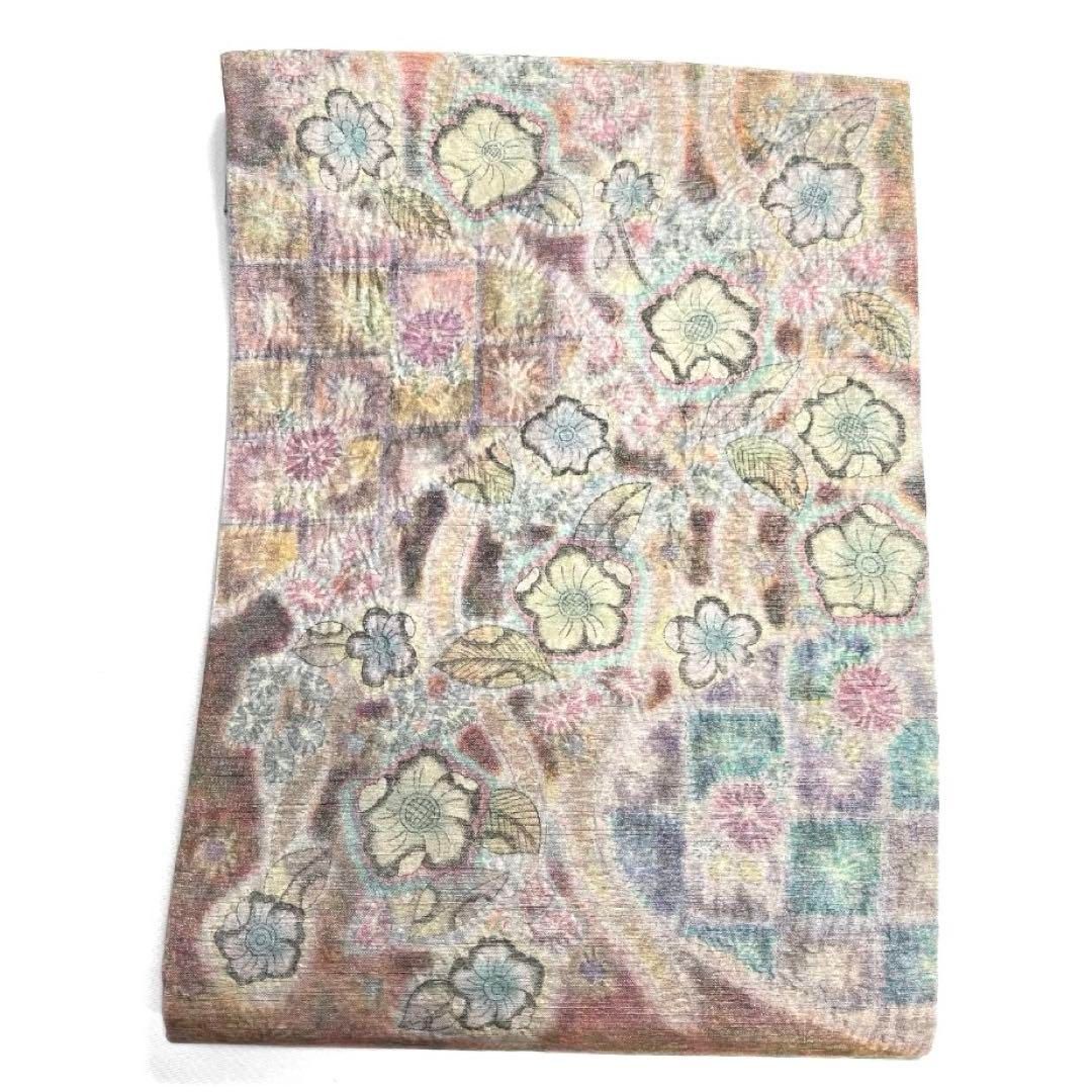 名古屋帯 辻ヶ花 紬 膨れ織り 銀通し カラフル 着物 103b d