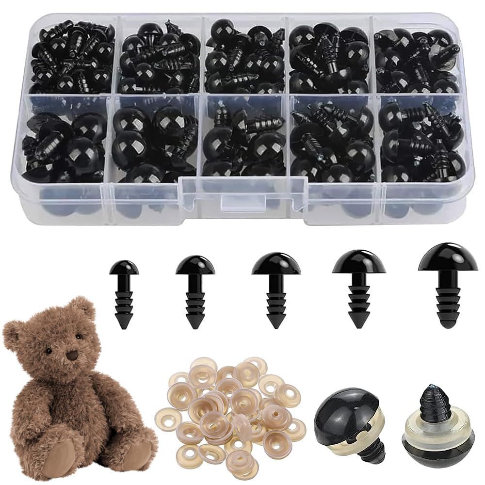 新着商品 材料 パーツ 縫製 5サイズ 6mm|8mm|9mm|10mm|12mm ワッシャー付き DIY 手作り 手芸パーツ おもちゃ 人形 動物 黒目 ブラック ぬいぐるみ 約100個入りドールアイ 目玉 丸型 人形の目 ぬいぐるみ目