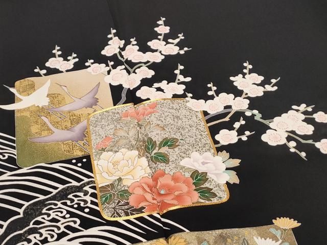 平和屋着物□豪華黒留袖 駒刺繍 花車文 金彩 正絹 逸品 AAAZ5593ma