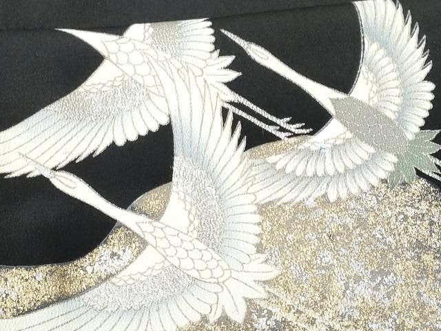 平和屋着物□豪華黒留袖 駒刺繍 流水飛鶴文 金銀彩 正絹 逸品