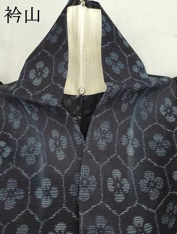 平和屋着物＊夏物 紗紬 藍 亀甲花文 正絹 逸品 AAAV5654cs