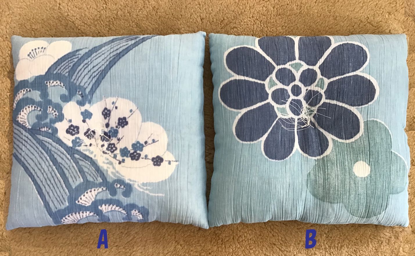 夏綿座布団2枚セット　45×45(側サイズ)　自社工場　近江ちぢみ　手造り