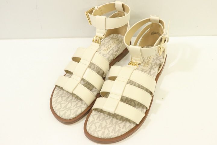 Michael Kors レディースサンダル 22.5cm REED フラット サンダル Michael Kors 22.5cm 白 ホワイト ベージュ 肌色 無地 総柄