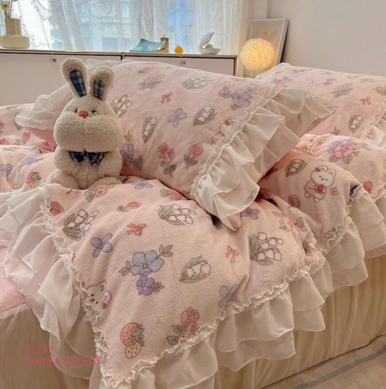布団カバーセット プリント花柄 フフリル レース 韓国風 寝具カバーセット セミダブル ダブル 冬 シングル 4点セット 掛け布団カバー 3点セット ベッド用品 yan5a553518