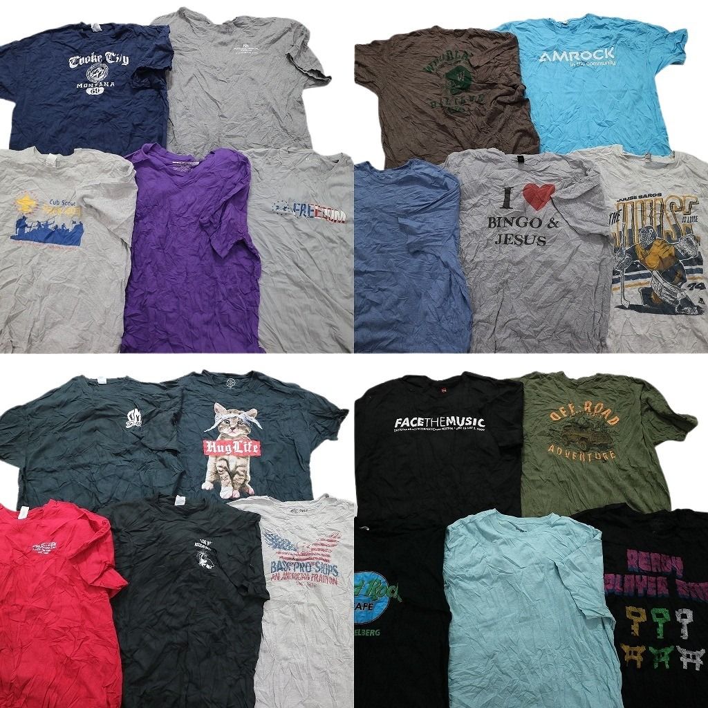 古着卸 まとめ売り カラーMix プリント 半袖Tシャツ 20枚セット (メンズ 2XL ) アニマル 猫 ハードロックカフェ 企業 中古 古着 MY3947