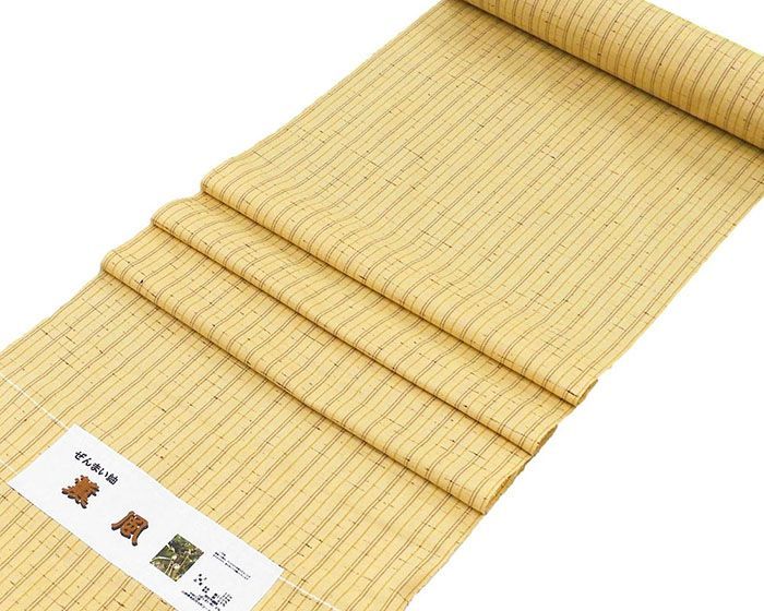 紬 絹 薫風 ぜんまい紬 中村工房 縦縞 クリーム 反物 着物 未仕立 d2034