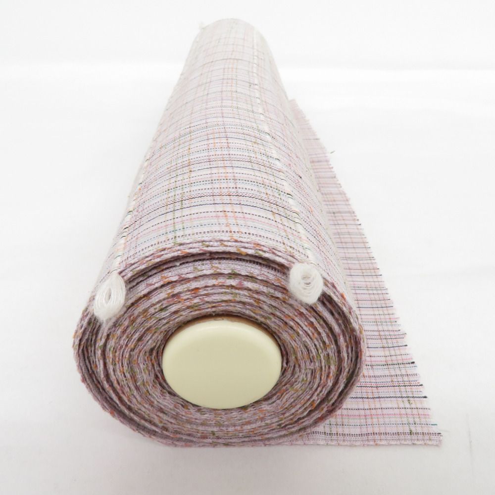 反物 紅の乱縞 渡源工房 薄紫色 格子 絹100％ 着尺 山形県産 紅花紬 長