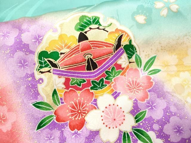 平和屋着物[]七五三 女の子 7歳 祝着 四つ身 鼓舞花文 暈し染め