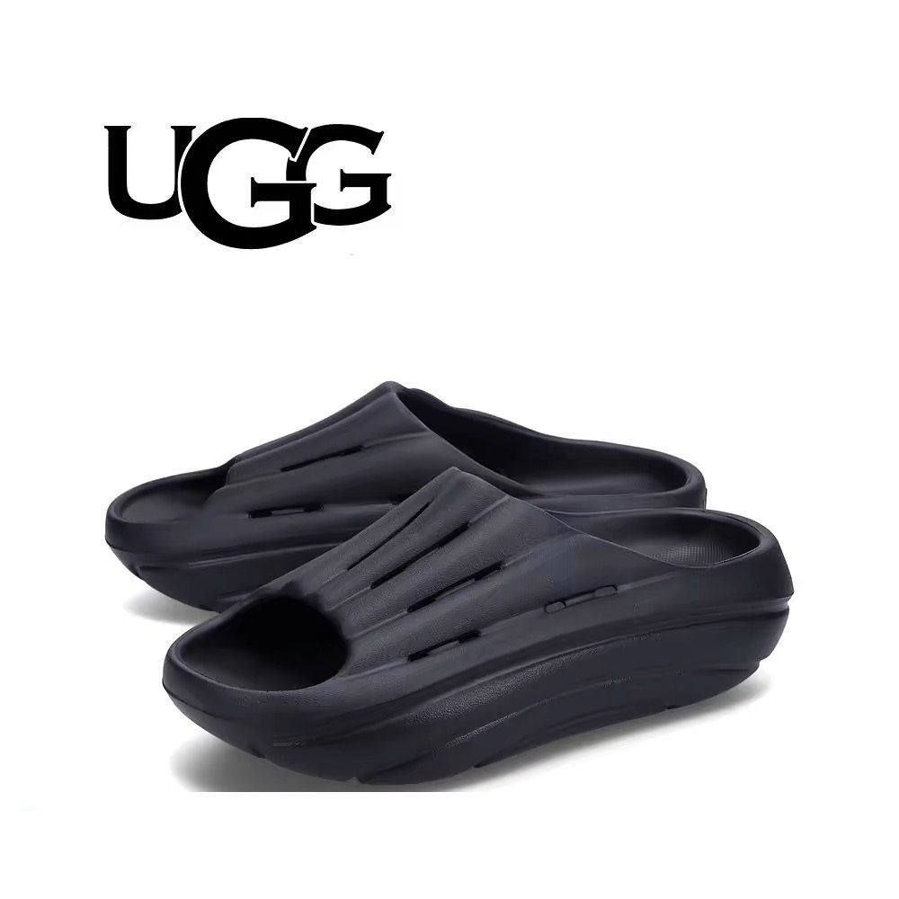 【 週末割引】【新品未使用】UGG FOAMO SLIDE Black アグ フォーモ スライド レディーススリッパ 通気性の高い厚底ヒール1136800