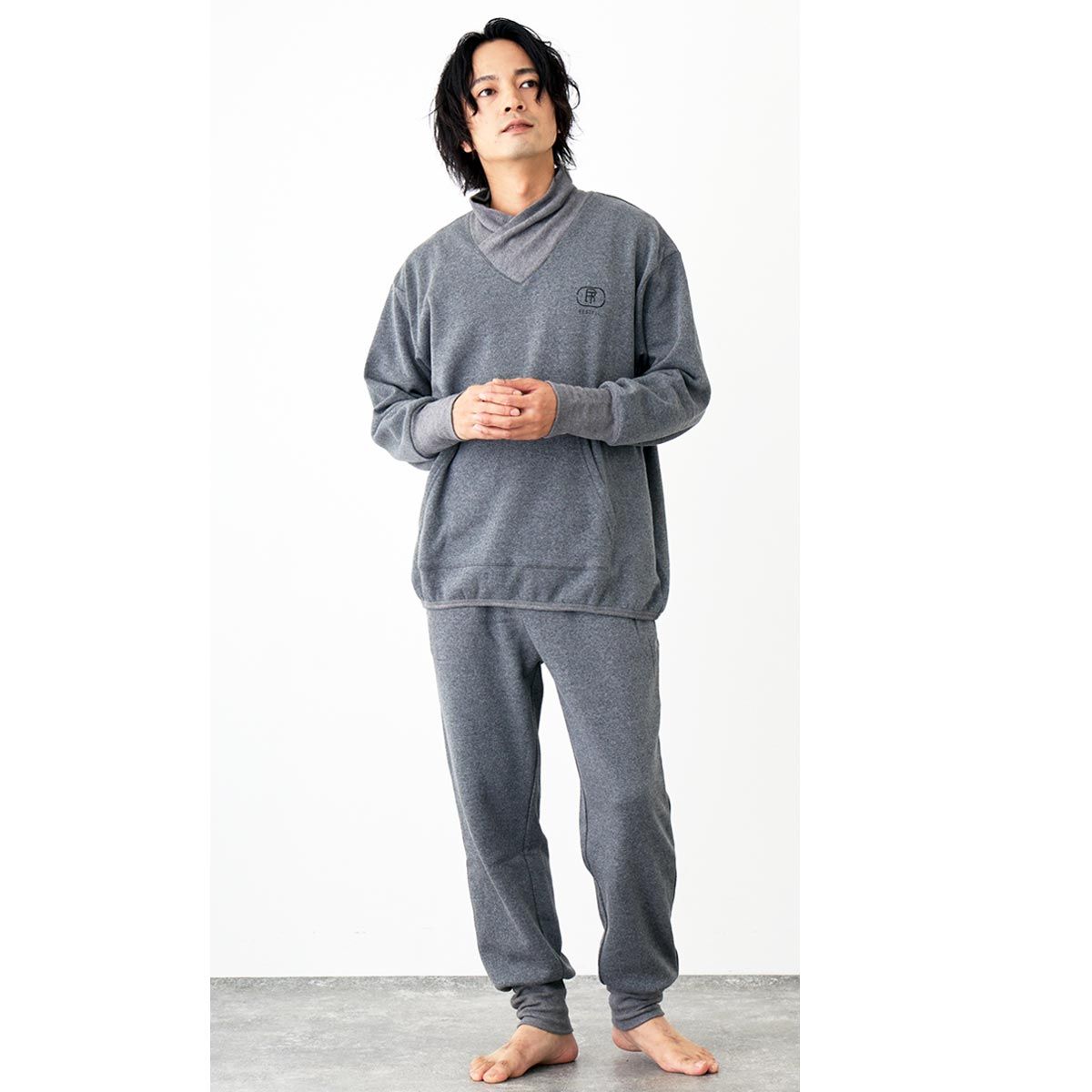 ルームウェア メンズ レディース 部屋着 パジャマ 上下セット RESTELL レステル スウェット 遠赤外線プリント 発熱 裏起毛 暖かい 寝巻き ナイトウェア ユニセックス 男女 秋冬 2-グレー