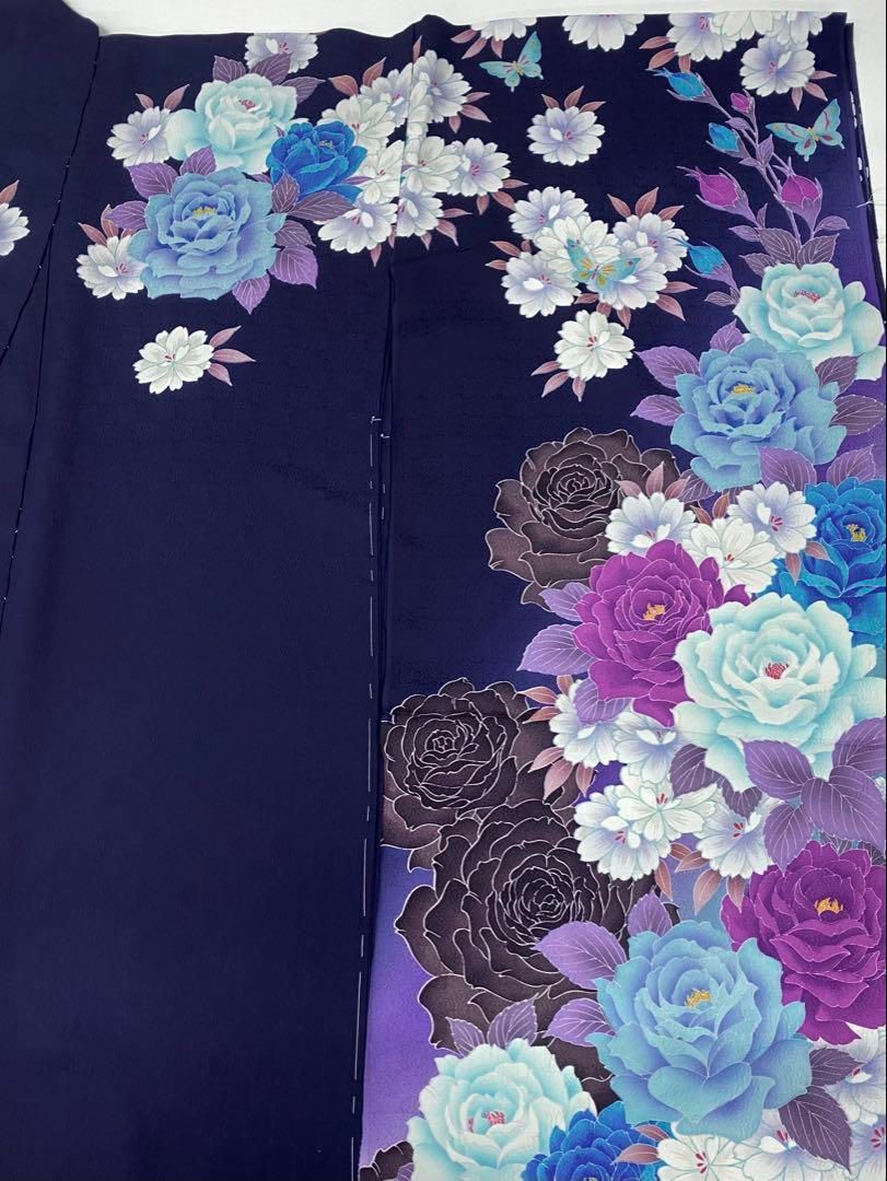 振袖 仮絵羽 舞台衣装 正絹 刺繍 紋意匠 薔薇 未仕立て品 八掛付