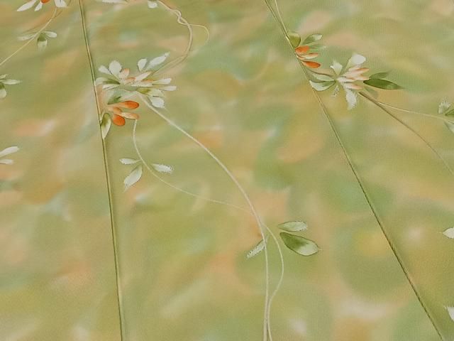 平和屋着物▽訪問着 単衣 手描き 枝花文 正絹 逸品 AAAZ9414fy