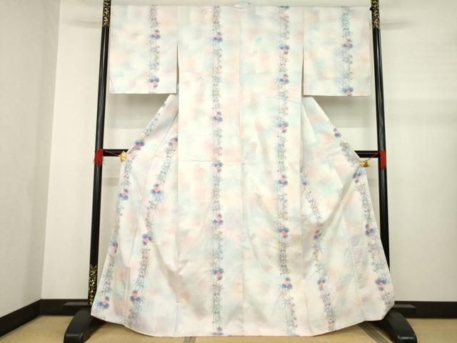 平和屋着物 小千谷紬 笹竹花文 正絹 AABA9463ck