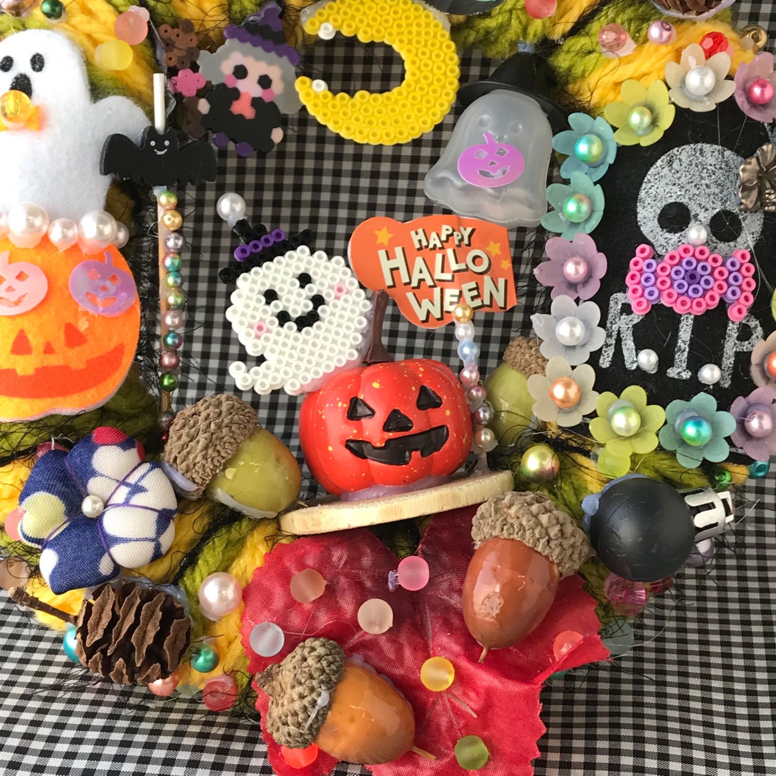 【福祉施設制作】ハロウィンリース⑤（イエロー＆オリーブ）　NO.813