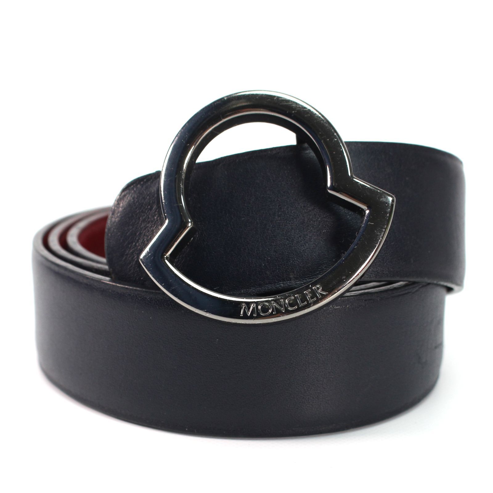 MONCLER モンクレール レザー ベルト 茶×銀 88cm MONCLER モンクレール レザー ベルト 茶×銀 88cm