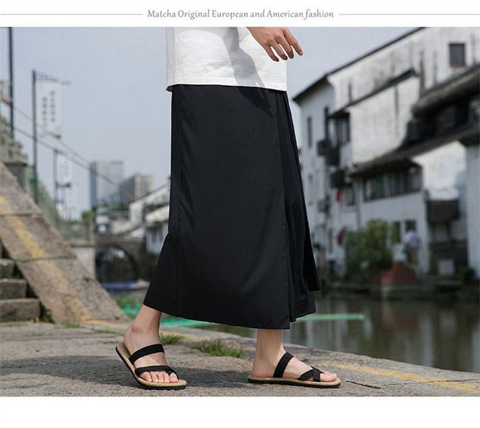 アシンメトリー 袴パンツ メンズ 和風 モノクロ 巻きスカート ワイドパンツ 九分丈 ウエストゴム アシメ ガウチョ モード系 クロップドパンツ オールブラック スカンツ モノトーン 黒 シン