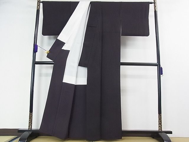 平和屋2□極上 小紋 縞 深紫色×黒色 逸品 3kh1610 - メルカリ