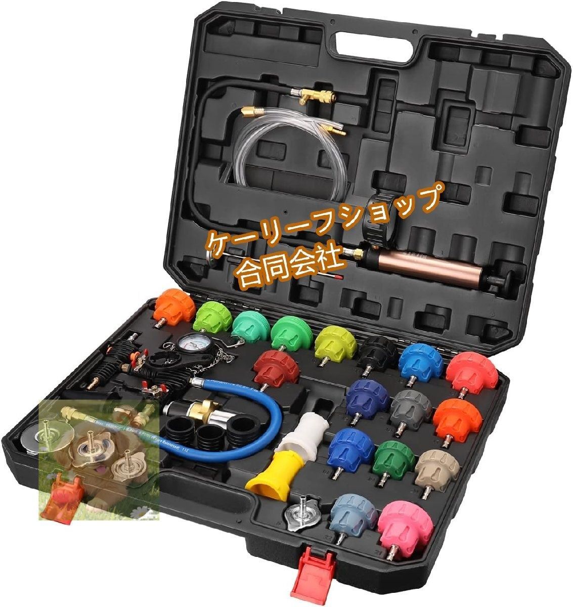 34ピース 自動車用ラジエーターテスターキット 冷却システム診断 真空充填 漏れ検査ツールセット 収納ケース付き トラック|SUV対応