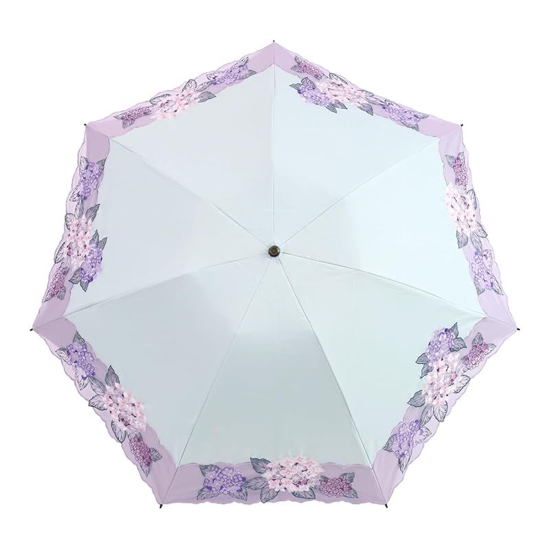 シノワズリーモダン 日傘 折りたたみ レディース１級遮光 UVカット 晴雨兼用 カットワーク刺繍 オーガンジー 3段折りたたみ 軽量 紫陽花刺繍 ミント