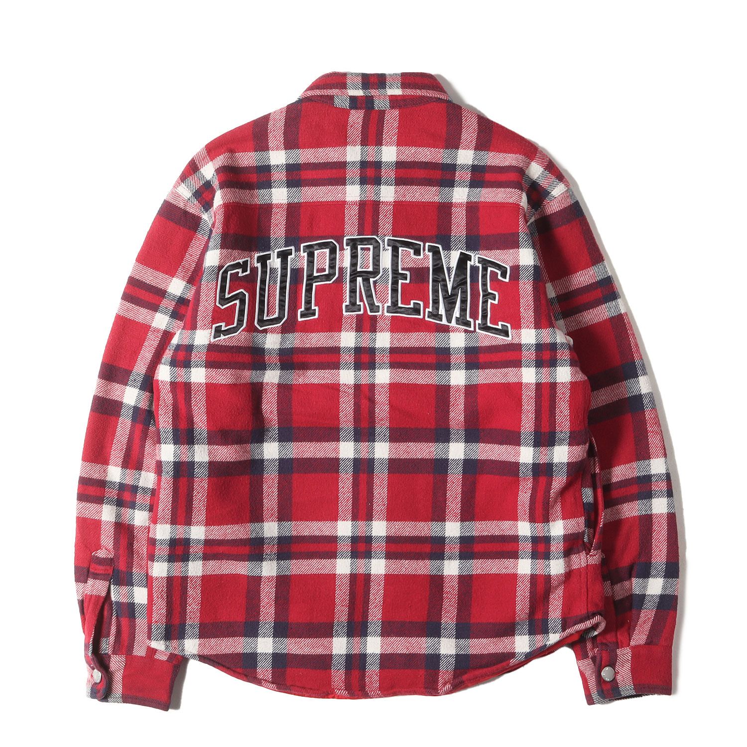 Supreme シュプリーム シャツ サイズ:S 裏地キルティング アーチロゴ チェック フランネルシャツ Quilted Arc Logo Flannel Shirt レッド ネイビー 赤 紺 トップス カジュアルシャツ 長袖【メンズ】