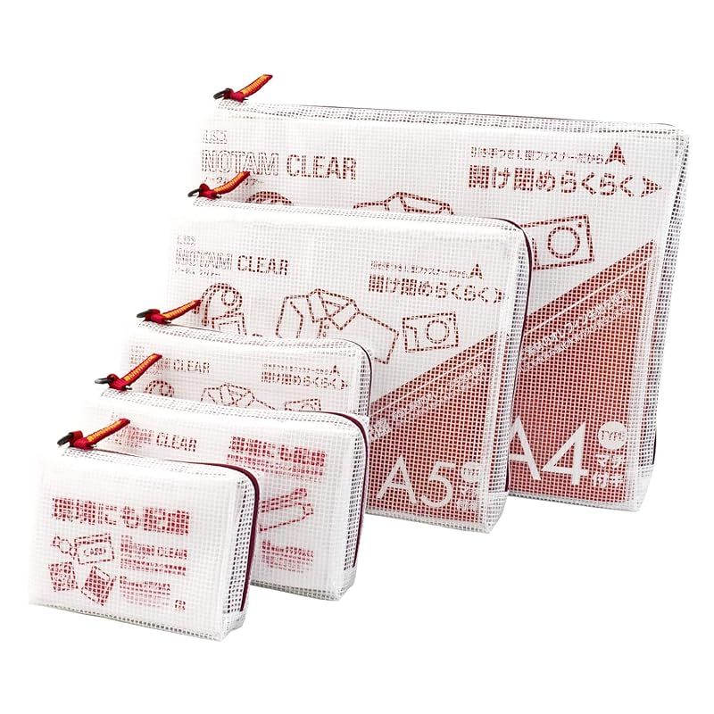 ノータム メッシュケース マチ付き クリア 5種パック レッド UNCM-5P#19