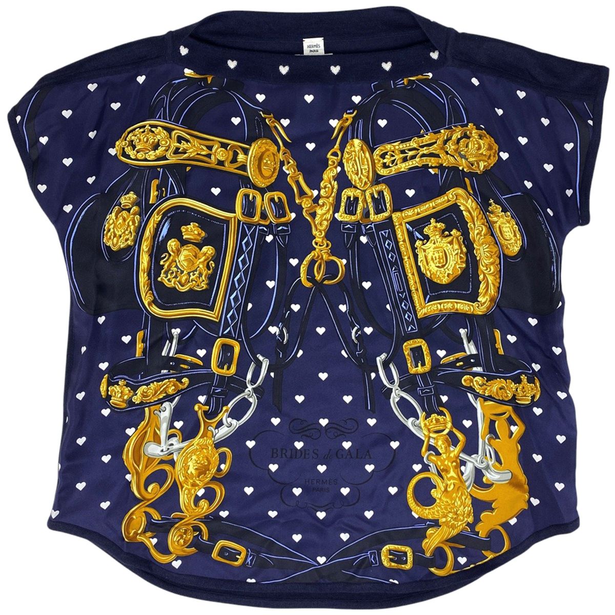 エルメス HERMES ニット切り替え カットソー BRIDES de GALA フレンチスリーブ トップス カットソー ネイビー ゴールド レディース