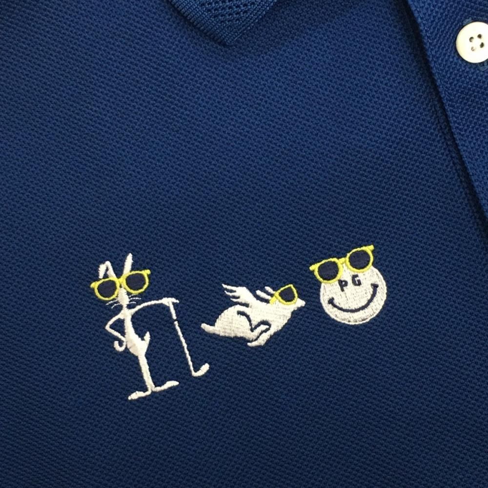 超美品】パーリーゲイツ 半袖ポロシャツ ネイビー ニコちゃん スマイル