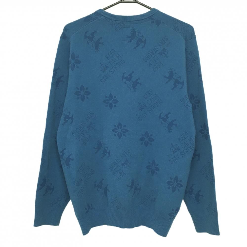 美品】アドミラル セーター ブルー 総柄編み ストレッチ メンズ L