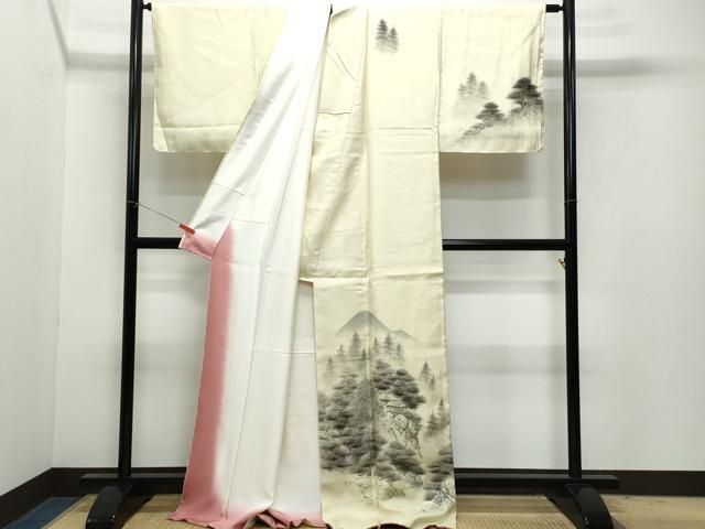 平和屋着物○訪問着 作家物・阿部武 紬地 手描き 遠山風景草木