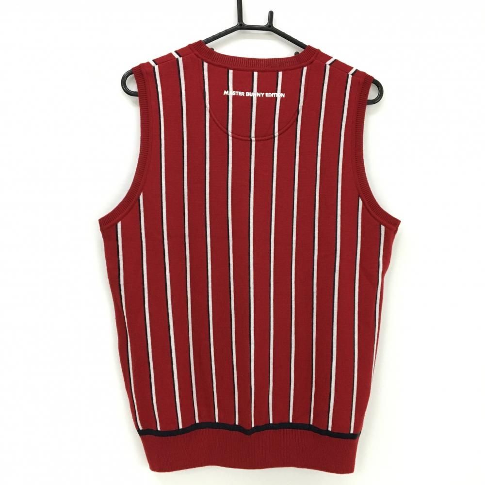 超 マスターバニー ニットベスト レッド×白 ストライプ ウール混 Vネック メンズ 5 L ゴルフウェア MASTER BUNNY EDITION