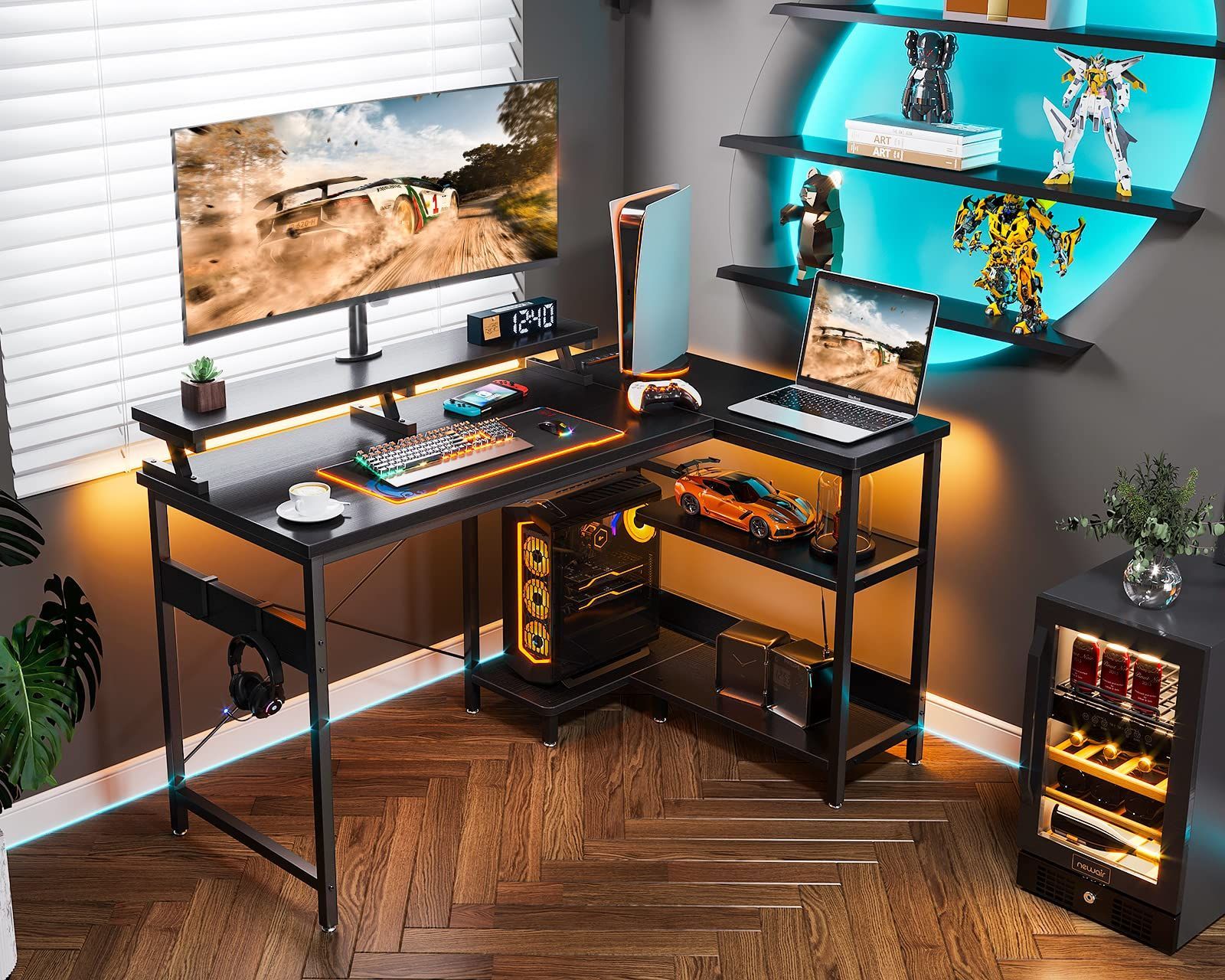 数量 ODK l字デスク パソコンデスク L字型 ゲーミングデスク デスク 机 幅120cm pcデスク コンセント付き desk ラック付き 収納 オフィスデスク 省スペース 在宅勤務 組立簡単 書斎 ブラック