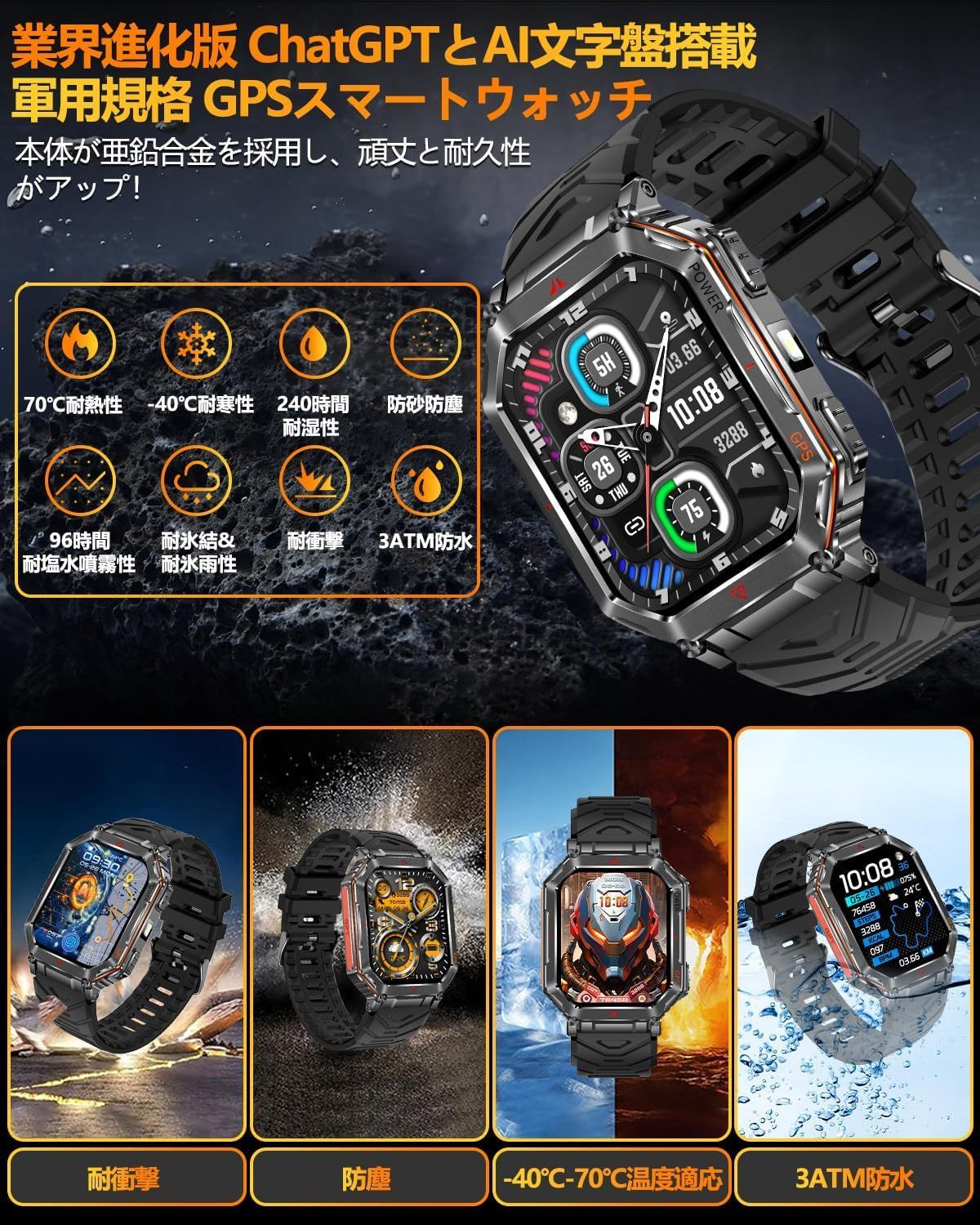 スマートウォッチ【2025年業界新登場 ChatGPT搭載 AI文字盤 GPS