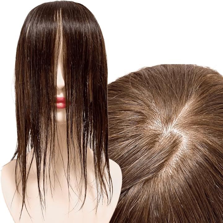 ルスブリラーレ Luce brillare 部分ウィッグ 前髪未カット センター分け 真ん中分け ヘアピース かつら 女性 レディース 人毛 ストレート 分け目 シルク セミロング M ナチュラルブラウン 12x13cm M