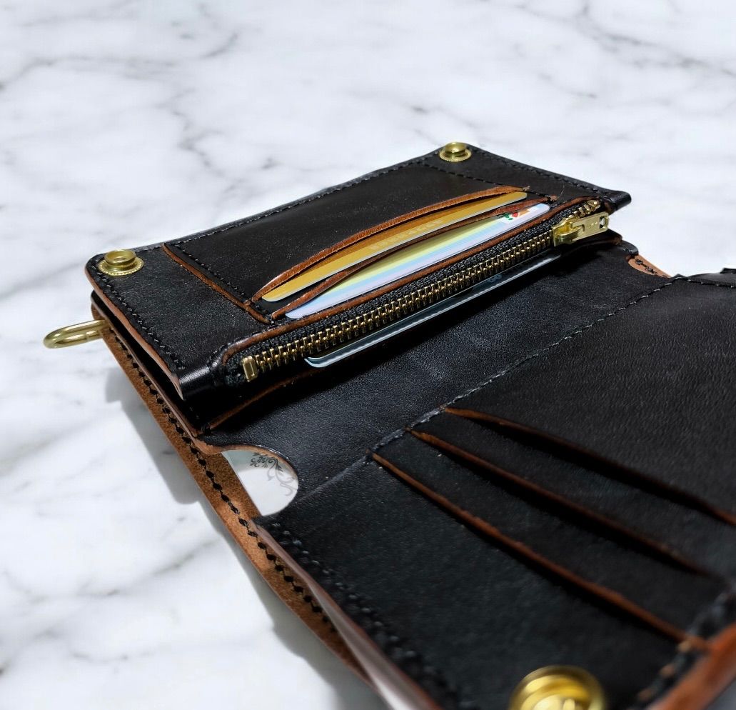 ビビ様オーダー専用　ミドルトラッカーウォレット　栃木レザーブラック　真鍮 ビビ様オーダー専用 ミドルトラッカーウォレット 栃木レザーブラック