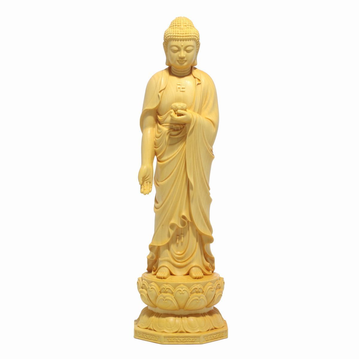 阿弥陀如来立像 20cm 天然木製(柘植ツゲ) 阿弥陀仏 木彫仏像