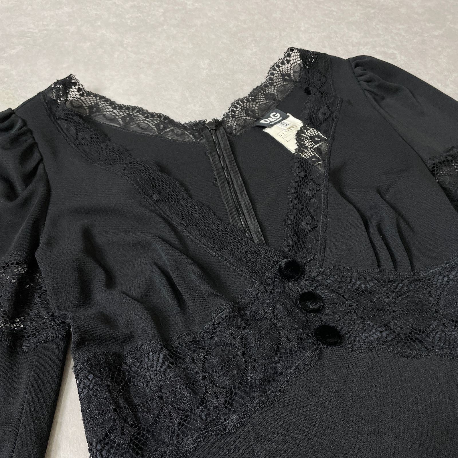 D&G DOLCE&GABBANA レース ベロア切替 ドレス ワンピース ディー D&G DOLCE&GABBANA レース ベロア切替 ドレス ワンピース ディー